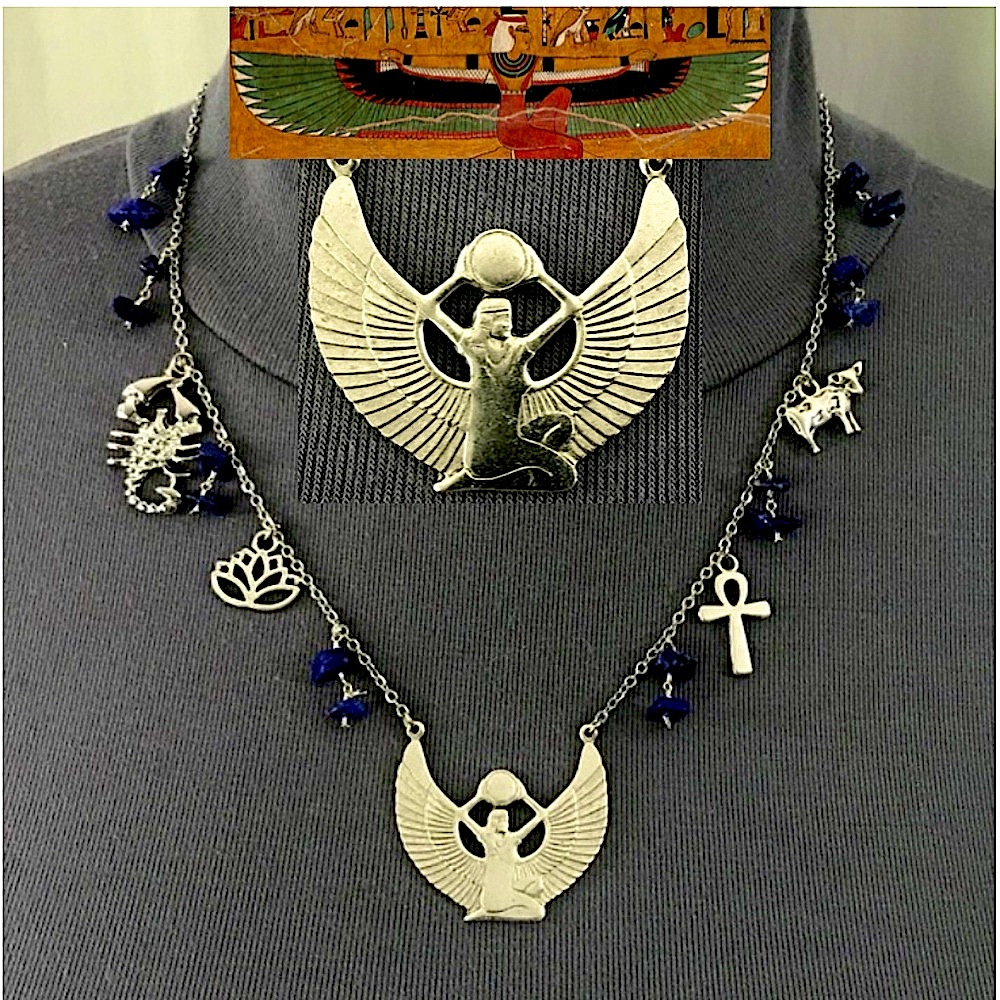 “Great Mother Isis” Goddess Egyptian Mythology Handmade Necklace, Lapis Lazuli